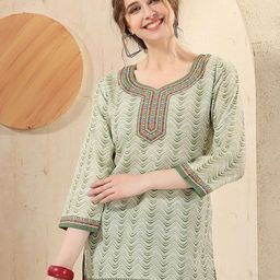 keshubaba Chevron Printed Sweetheart Neck Pure Cotton Straight Kurti-picture-2