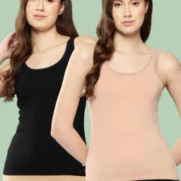 Leading Lady Black & Skin Cotton Camisole - Pack Of 2-image-67