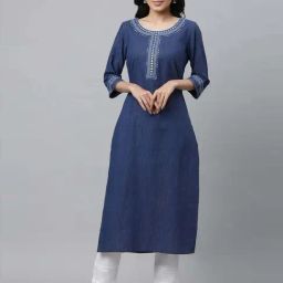 Aurelia Blue Cotton Striped Straight Kurta-image-25