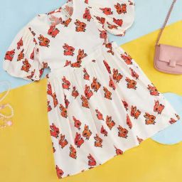 Pantaloons Junior Off-White & Orange Cotton Printed Dress-picture-15