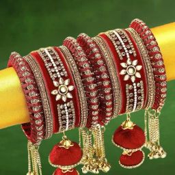 Oomph Maroon Bridal Chuda Bangles - Set of 10-image-1