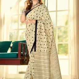 Saree Mall Beige Printed Saree With Unstitched Blouse-picture-43