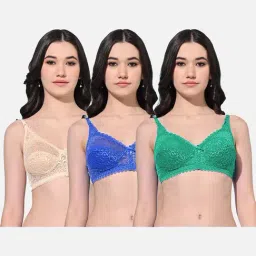 FIMS: Fashion is my Style Beige & Green Lace Work Bralette Bras - Pack Of 3-picture-11