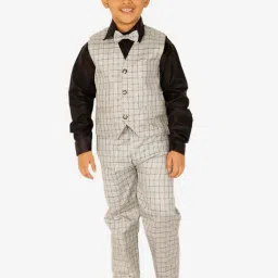 Pro-Ethic Style Developer Kids Light Grey & Black Checks Full Sleeves Shirt, Waistcoat, Pants with Bow-image-26