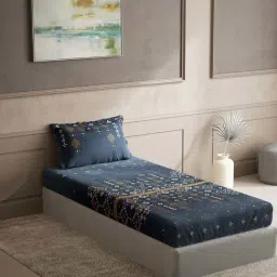 DDecor Blue Cotton 150 TC Single Size Bedsheet With Pillow Cover-image-34