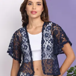 Dressitude Self Design Mandarin Collar Open Front Crop Shrug-picture-5