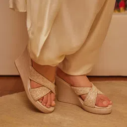 CAI Women Western - Embellished Textured PU Party Wedge Sandals-10