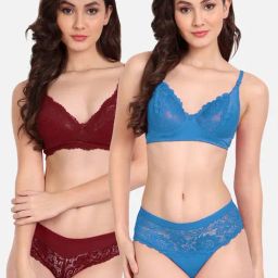 FIMS: Fashion is my Style Blue & Maroon Lace Work Lingerie Set - Pack Of 2-image-71