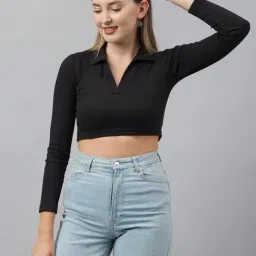 COLOR CAPITAL Black Cotton Slim Fit Crop Top-42