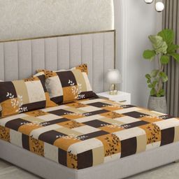 Pure Decor Velar Sib Brown Floral Cotton 250 TC Double King Bedsheet Set-2.74mX2.74m-image-98