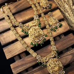 StileAdda Gold-Plated Laxmi Patti Stone Studded & Beaded Temple Jewellery Set-11