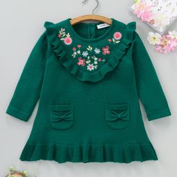 Babyoye Cotton Knit Full Sleeves Embroidery With Frill Detailing - Green-image-50