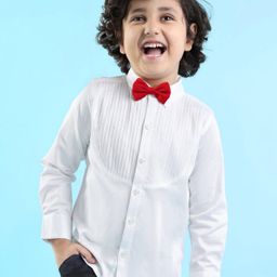 Mark & Mia Full Sleeves Party Shirt With Bow Solid - White-image-15