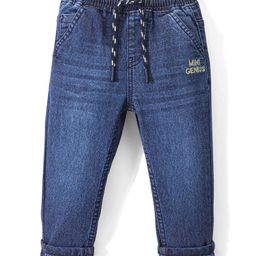 Babyhug Cotton Spandex Full Length Solid Colour Stretchable Jeans with Draw Cord - Blue-image-82