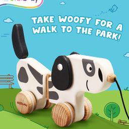 Intellibaby Premium Wooden Pull Along Dog Toy - White-29