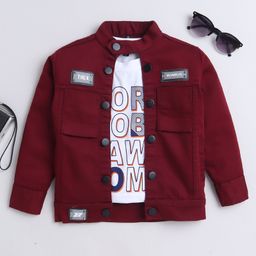 Ministitch Denim Full Sleeves Solid Jacket With Born To Be Awesome Text Printed T-Shirt - Maroon-image-56