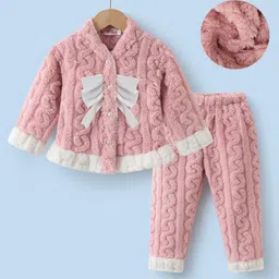 Kookie Kids Full Sleeves Winter Wear Night Suit With Bow Applique - Pink-picture-41