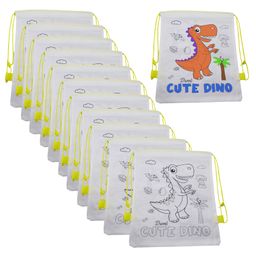 Asera DIY Colouring Bags Birthday Return Gifts Haversack Bags Dori Bags Goody Bags | Set of 12 | Size: 14 x 11 inches | for Kids(Dino)-70