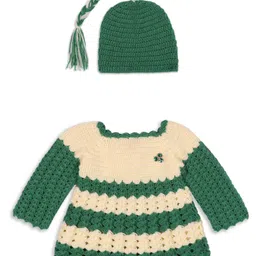 Windrop Solutions Wool Full Sleeves Crocheted Stones Embellished & Colour Block Designed Sweater & Cap - Green-picture-14