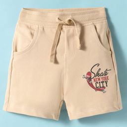 CUCUMBER Cotton Knit Knee Length Text & Skateboard Printed Shorts - Beige-image-6