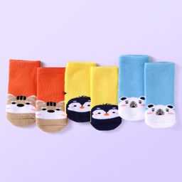 Cute Walk by Babyhug Ankle Length Antibacterial Socks with Animal Design Pack Of 3 - Blue Red & Yellow-image-92