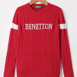 UCB Full Sleeves Sweater with Cable Knit Design - Red-image-83