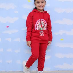 The Mom Store Cotton Full Sleeves Holly Jolly Text Printed Hoodie & Joggers Set - Maroon-10