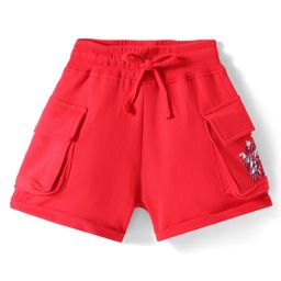 Olio Kids Cotton Knit Above Knee Length Shorts with Text Print - Red-image-59
