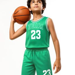 Pine Active Knit Sleeveless Number Printed Basketball T-Shirt & Shorts Set - Green-picture-36