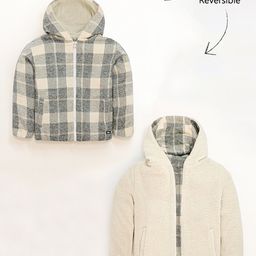 Cherry Crumble By Nitt Hyman Full Sleeves Fur Embellished & Checked Reversible Hooded Jacket - Multi Colour-picture-22