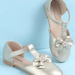 Pine Kids Velcro Closure Ballerina with Bow Applique - Gold-picture-4