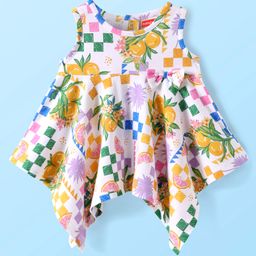Babyhug Cotton Knit Sleeveless Top with Tropical Print - White-image-91