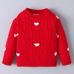 Mark & Mia Viscose Full Sleeves Pullover Sweater With Cable Knit Design - Red-picture-1