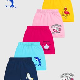 KUCHIPOO Cotton Blend Pack Of 5 Unicorn & Flamingo Printed Shorts - Multi Colour-image-68
