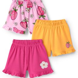 Babyoye 100% Cotton With Eco Jiva Finish Shorts With Tropical Theme Print Pack Of 3 - Dark Pink Yellow & Light Pink-image-79