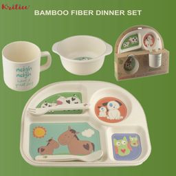 Kritiu Premium Eco Friendly Bamboo Fiber Dinner Set 5 Pcs Tableware Crockery Set- Print May Vary-image-61