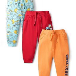 Doodle Poodle 100% Cotton Full Length Vehicles Printed Lounge Pants Pack Of 3 - Sky Blue Red & Orange-image-43