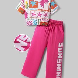 OLLINGTON ST. Cotton Half Sleeves Printed Top & Knit Culottes Set - Multicolor & Dark Pink-picture-6