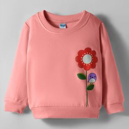 Tango Looper Knit Full Sleeves T-Shirt with Floral Graphics - Coral-picture-15