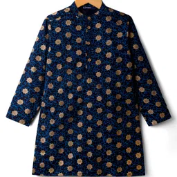 Pine Kids Cotton Woven Full Sleeves Kurta with Motif Glitter Print - Navy Blue-picture-47