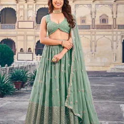 NEEL ART Embroidered Sequinned Semi-Stitched Lehenga & Unstitched Blouse With Dupatta-picture-4