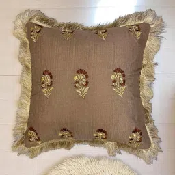 CASA-NEST Brown 5 Pieces Floral Embroidered Silk Square Cushion Covers-33