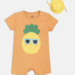 MINI KLUB Infant Boys Applique Pure Cotton Half Sleeves Romper With Cap-image-83