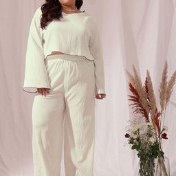CURVY STREET Boat Neck Crop Top With Trousers Co-Ords-image-58