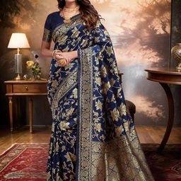 KALINI Ethnic Motifs Zari Woven Design Pure Silk Banarasi Saree-picture-53