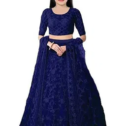 F Plus Fashion Girls Blue Net Semi-Stitched Lehenga Choli-image-67