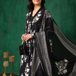 KALINI Floral Printed Embroidered V-Neck A-Line Kurta With Palazzo & Dupatta-14