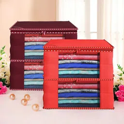 Kuber Industries Maroon & Red 4 Pieces Foldable Wardrobe Drawer Organisers-55