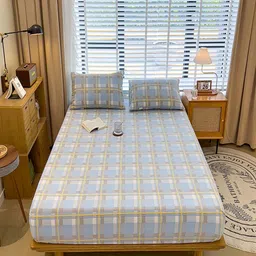 JC HOME Blue & White Geometric 220 TC King Bedsheet with 2 Pillow Covers-image-95