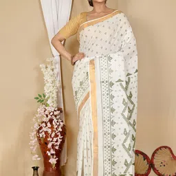 PuJoy Woven Design Pure Cotton Taant Saree-39